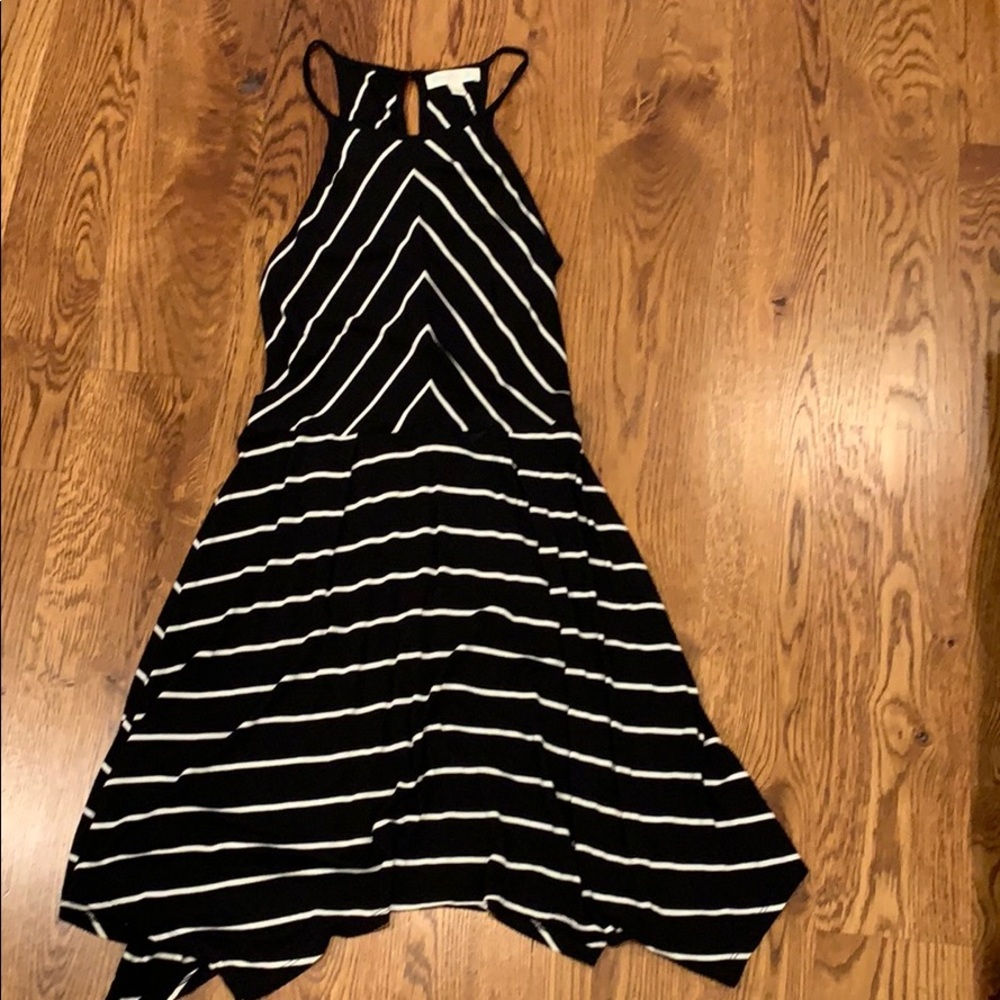Black and white striped spaghetti strap dress